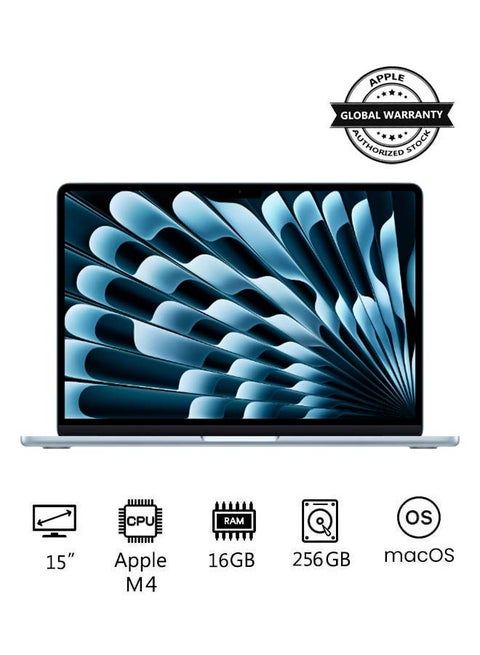 New 2025 MacBook Air MC7A4 15-Inch Display, Apple M4 Chip 10-Core CPU 10-Core GPU Processor/16GB RAM/256GB SSD/macOS(International version) English Sky Blue