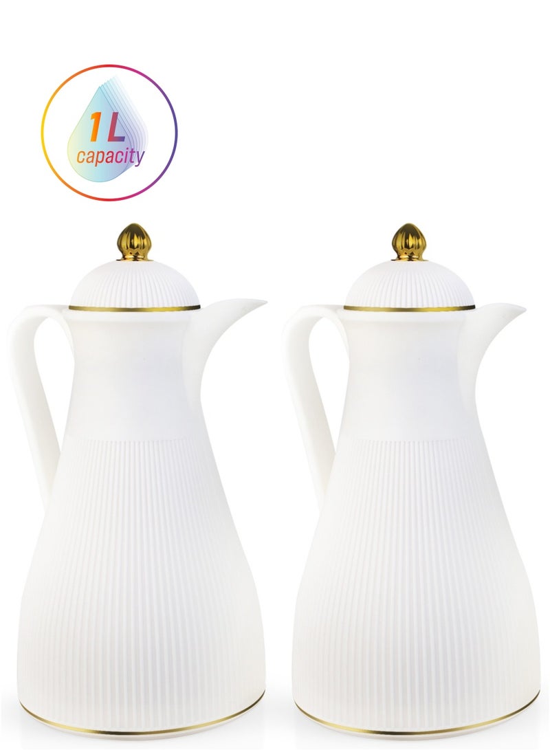 Royalford Royalford Vacuum Flask Combo Pack- RF12145/ 2-in-1, 1.0 L and 1.0 L Flasks with Asbestos Free Pink Glass Inner and Strong PP Outer Body/ Leak-Proof and Portable Design to Keep Drinks Hot or Cold for Long Hours White - Image 1