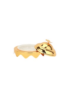Royalford Royalford 8" Date Bowl with Lid- RF12343/Perfect for Serving Dates, Dried Nuts, Candies, Etc./ Versatile and Strong with Elegant Golden-Finish Knob and Base, Ceramic Bowl/ Dishwasher and Freezer Safe Gold  - Image 2