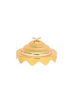 Royalford Royalford 8" Date Bowl with Lid- RF12343/Perfect for Serving Dates, Dried Nuts, Candies, Etc./ Versatile and Strong with Elegant Golden-Finish Knob and Base, Ceramic Bowl/ Dishwasher and Freezer Safe Gold  - Image 3