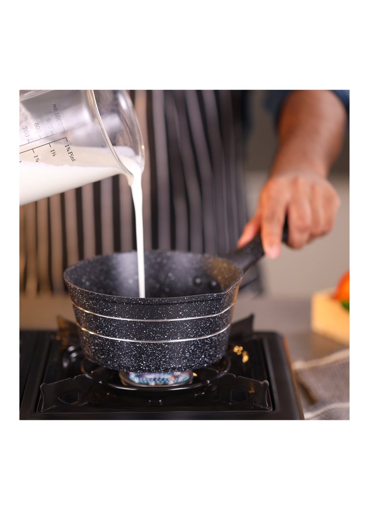 Royalford Smart Granite Series Milkpan- RF11832/ Forged Aluminum Body with Nonstick Coating, Stylish Design with Soft Touch Handle Black 14cmcm - Image 5
