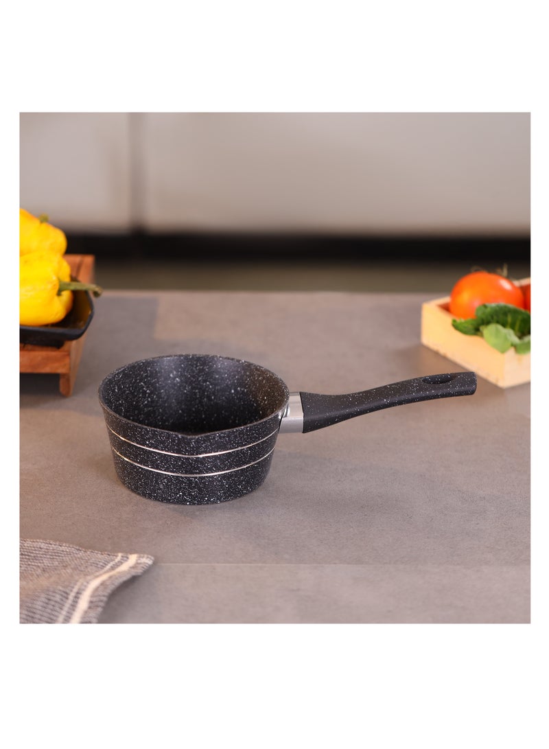 Royalford Smart Granite Series Milkpan- RF11832/ Forged Aluminum Body with Nonstick Coating, Stylish Design with Soft Touch Handle Black 14cmcm - Image 4