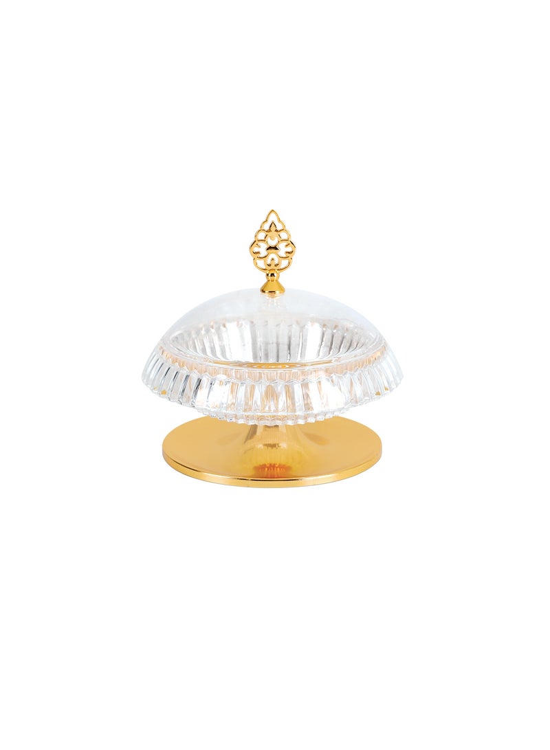 Royalford Royalford Date Bowl with Lid- RF12337/Perfect for Serving Dates, Dried Nuts, Candies, Etc./ Versatile and Strong with Elegant Golden-Finish Knob and Base, Acrylic Bowl/ Dishwasher and Freezer Safe Clear/Gold  - Image 1