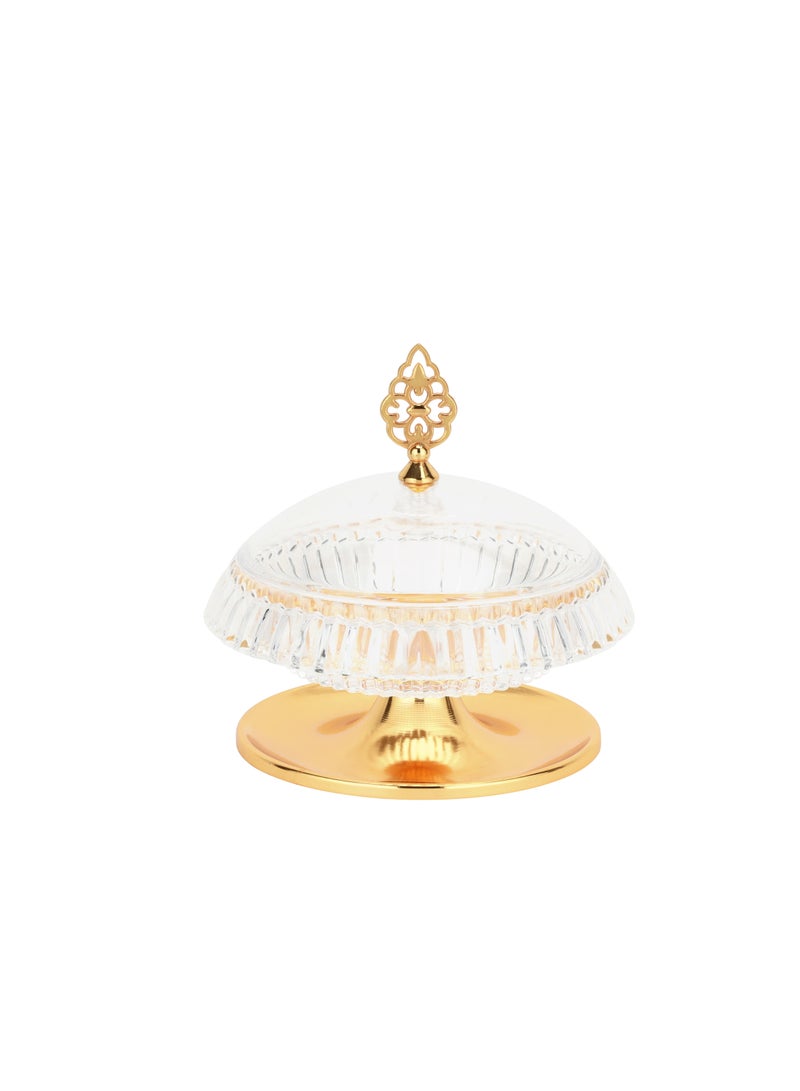 Royalford Royalford Date Bowl with Lid- RF12337/Perfect for Serving Dates, Dried Nuts, Candies, Etc./ Versatile and Strong with Elegant Golden-Finish Knob and Base, Acrylic Bowl/ Dishwasher and Freezer Safe Clear/Gold  - Image 2