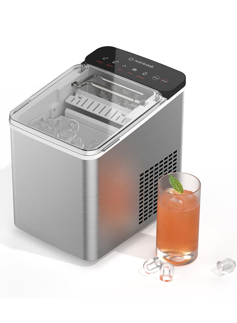 nutricook Icy Bullet Ice Maker, Rapid 7-Minute Ice Production, Bullet-Shaped Ice, Self-Cleaning, Compact & Portable, 2-Year Warranty 1 L 150 W ICY510ME Silver  - Image 1