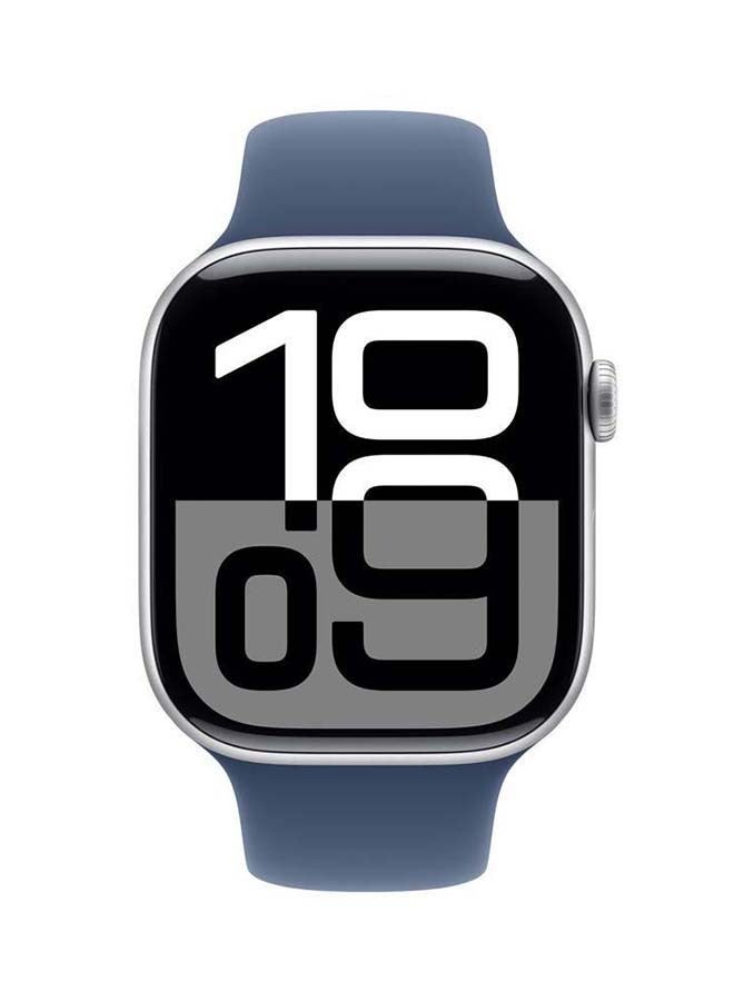 Apple - Watch Series 10 GPS 46MM Silver Aluminium Case with Denim Sport Band SM Silver Aluminium - Image 1