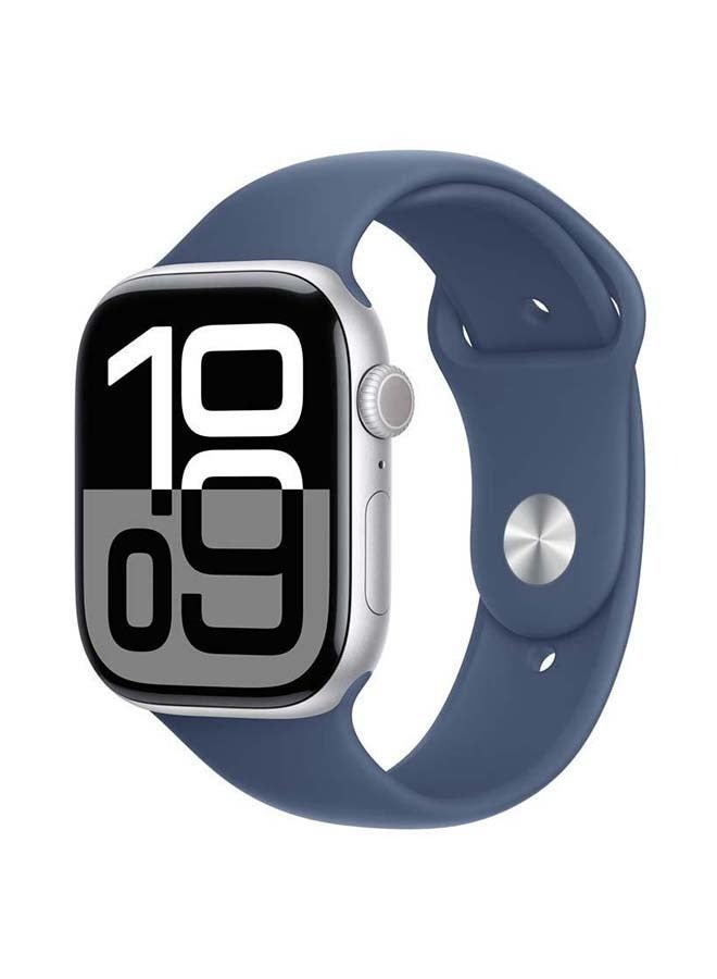 Apple - Watch Series 10 GPS 46MM Silver Aluminium Case with Denim Sport Band SM Silver Aluminium - Image 1