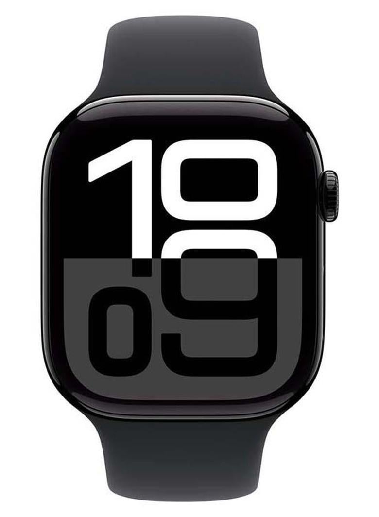 ابل  ساعة سلسلة 10 GPS 46MM هيكل ألمنيوم أسود داكن مع حزام رياضي أسود ML - Image 1