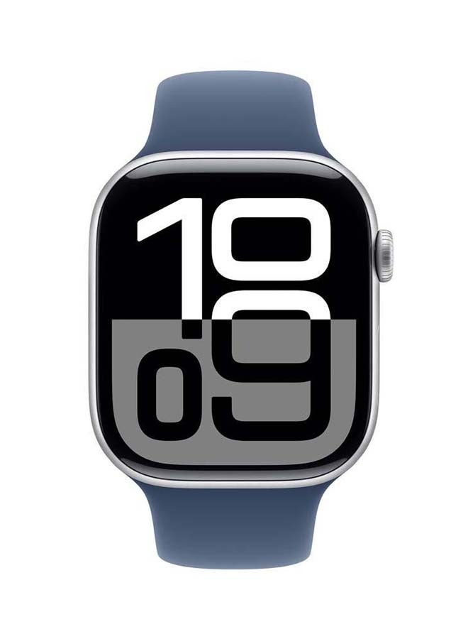 Apple Watch Series 10 GPS 42MM Silver Aluminium Case with Denim Sport Band SM Silver Aluminium  - Image 1