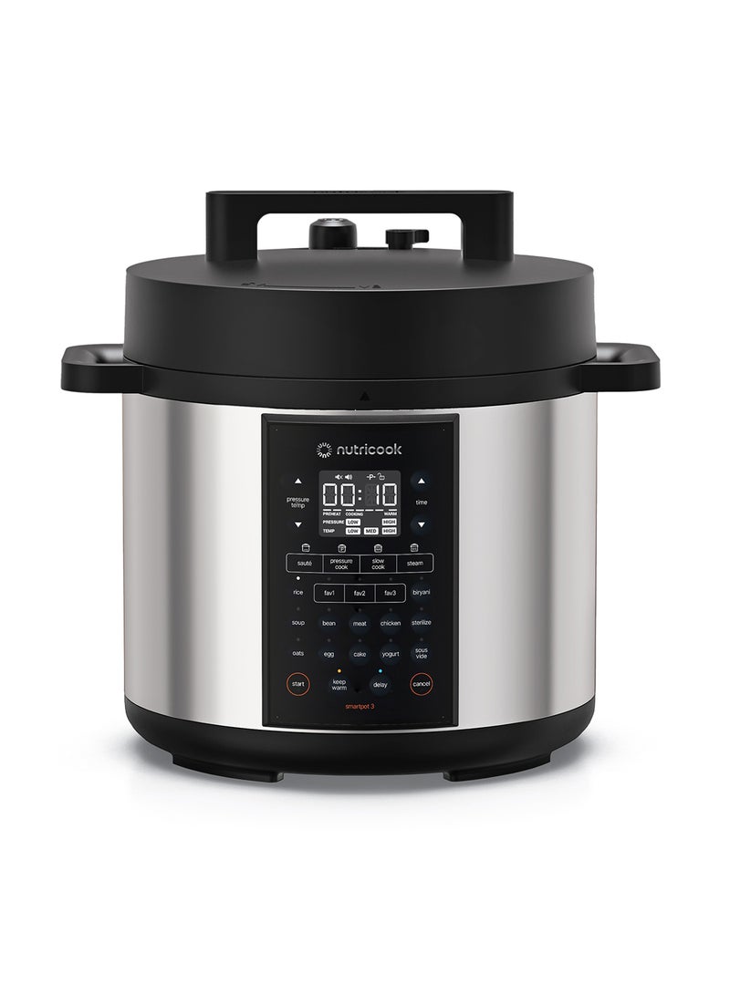 nutricook Smart Pot 3 1200W, 12 in 1 Electric Pressure Cooker, Rice Cooker, Sous Vide, Sterilizer, Yogurt Maker & More, 17 Smart Programs, 3 Favorite Buttons, 2-Year Warranty 6 L 1200 W SP320 Silver/ Black - Image 1