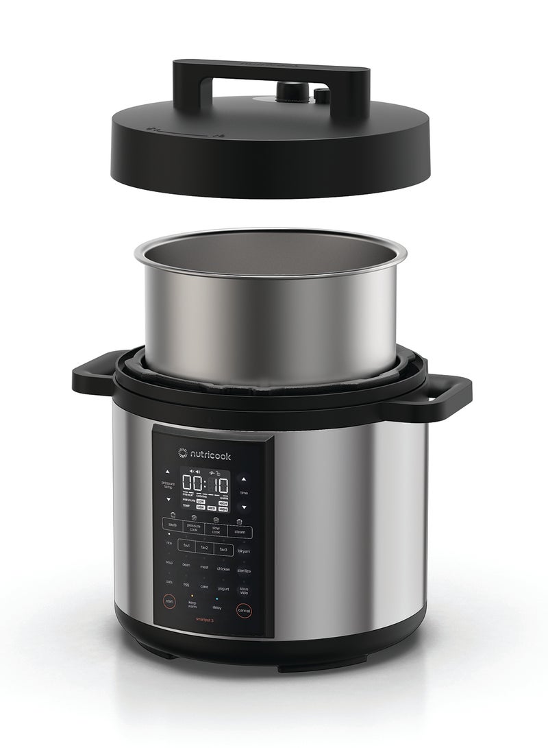 nutricook Smart Pot 3 1200W, 12 in 1 Electric Pressure Cooker, Rice Cooker, Sous Vide, Sterilizer, Yogurt Maker & More, 17 Smart Programs, 3 Favorite Buttons, 2-Year Warranty 6 L 1200 W SP320 Silver/ Black - Image 3
