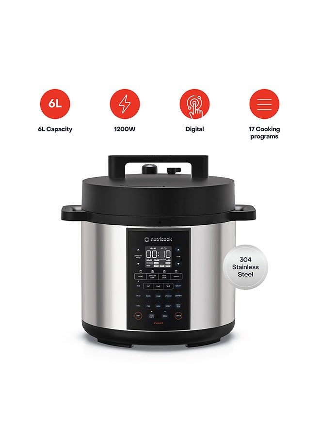 nutricook Smart Pot 3 1200W, 12 in 1 Electric Pressure Cooker, Rice Cooker, Sous Vide, Sterilizer, Yogurt Maker & More, 17 Smart Programs, 3 Favorite Buttons, 2-Year Warranty 6 L 1200 W SP320-ON Silver/ Black - Image 1