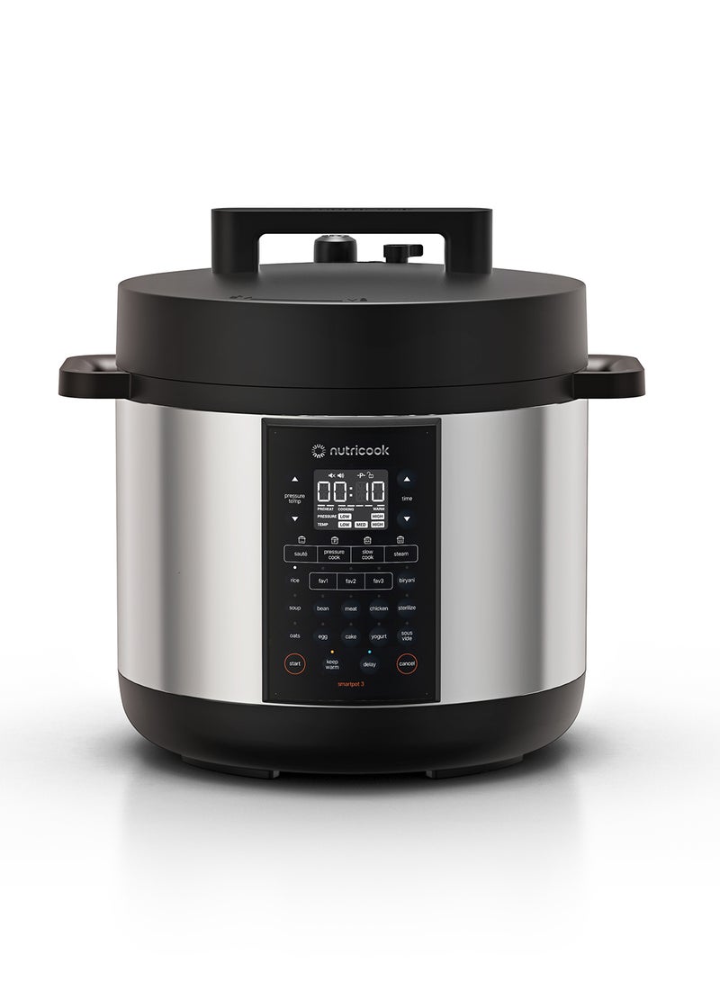 nutricook Smart Pot 3 1500W, 12 in 1 Electric Pressure Cooker, Rice Cooker, Sous Vide, Sterilizer, Yogurt Maker & More, 17 Smart Programs, 3 Favorite Buttons, 2-Year Warranty 8 L 1500 W SP330 Silver/ Black  - Image 1