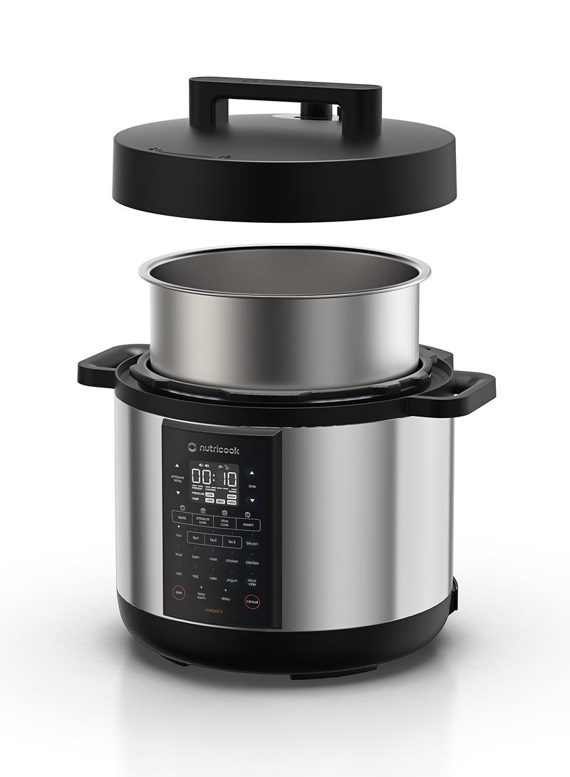 nutricook Smart Pot 3 1500W, 12 in 1 Electric Pressure Cooker, Rice Cooker, Sous Vide, Sterilizer, Yogurt Maker & More, 17 Smart Programs, 3 Favorite Buttons, 2-Year Warranty 8 L 1500 W SP330 Silver/ Black  - Image 3