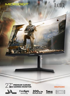 ميكرو ديجيت Premium Curved 27 inch Gaming Monitor 200Hz Refresh Rate  with FHD (1920x1080)Display, Built-In Speakers Multicolour  - Image 3
