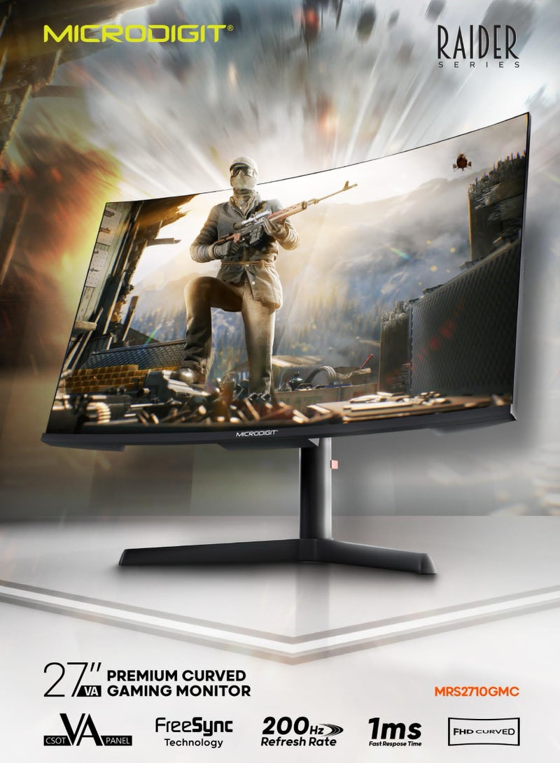 ميكرو ديجيت Premium Curved 27 inch Gaming Monitor 200Hz Refresh Rate  with FHD (1920x1080)Display, Built-In Speakers Multicolour  - Image 3