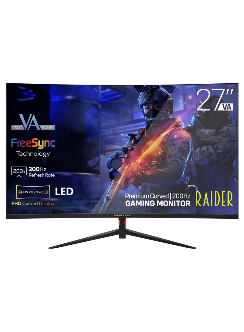 ميكرو ديجيت Premium LED Curved 27 inch Gaming Monitor 200Hz Refresh Rate  with FHD (1920x1080)Display, Built-In Speakers Black  - Image 1