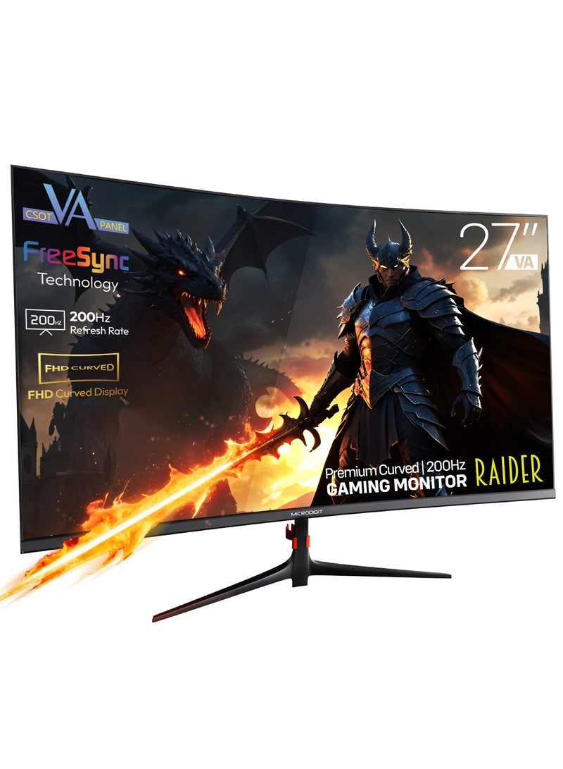 ميكرو ديجيت Premium LED Curved 27 inch Gaming Monitor 200Hz Refresh Rate  with FHD (1920x1080)Display, Built-In Speakers Black  - Image 4