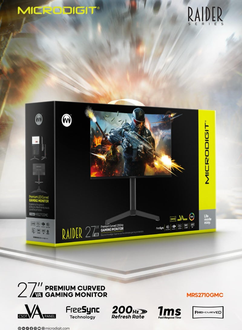 ميكرو ديجيت Premium LED Curved 27 inch Gaming Monitor 200Hz Refresh Rate  with FHD (1920x1080)Display, Built-In Speakers Black  - Image 5