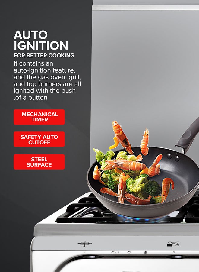 جيباس 80x55 Free-Standing Cooking Range: 5 Burners with Auto Ignition, Grill, Timer, Oven Light & Transparent Top - Silver GCR8055FSE Silver  - Image 3