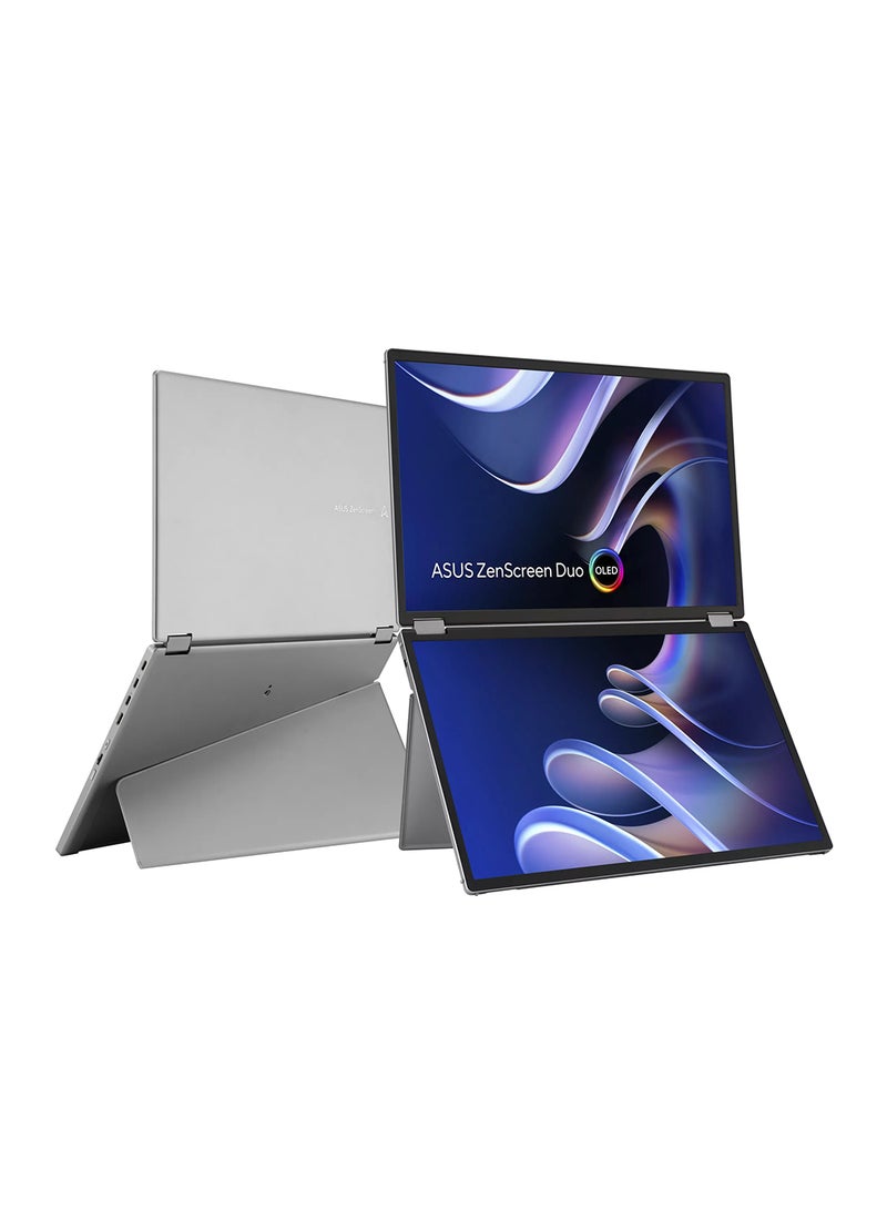 أسوس - ZenScreen Duo OLED Foldable Portable Monitor, Dual 14" OLED Display, FHD Resolution, 60Hz Refresh Rate, 1ms (GtG) Response Time, 1073.7m Color Display | MQ149CD Silver - Image 1