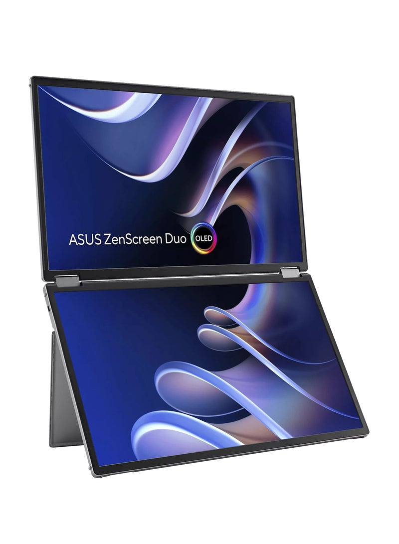 أسوس - ZenScreen Duo OLED Foldable Portable Monitor, Dual 14" OLED Display, FHD Resolution, 60Hz Refresh Rate, 1ms (GtG) Response Time, 1073.7m Color Display | MQ149CD Silver - Image 1
