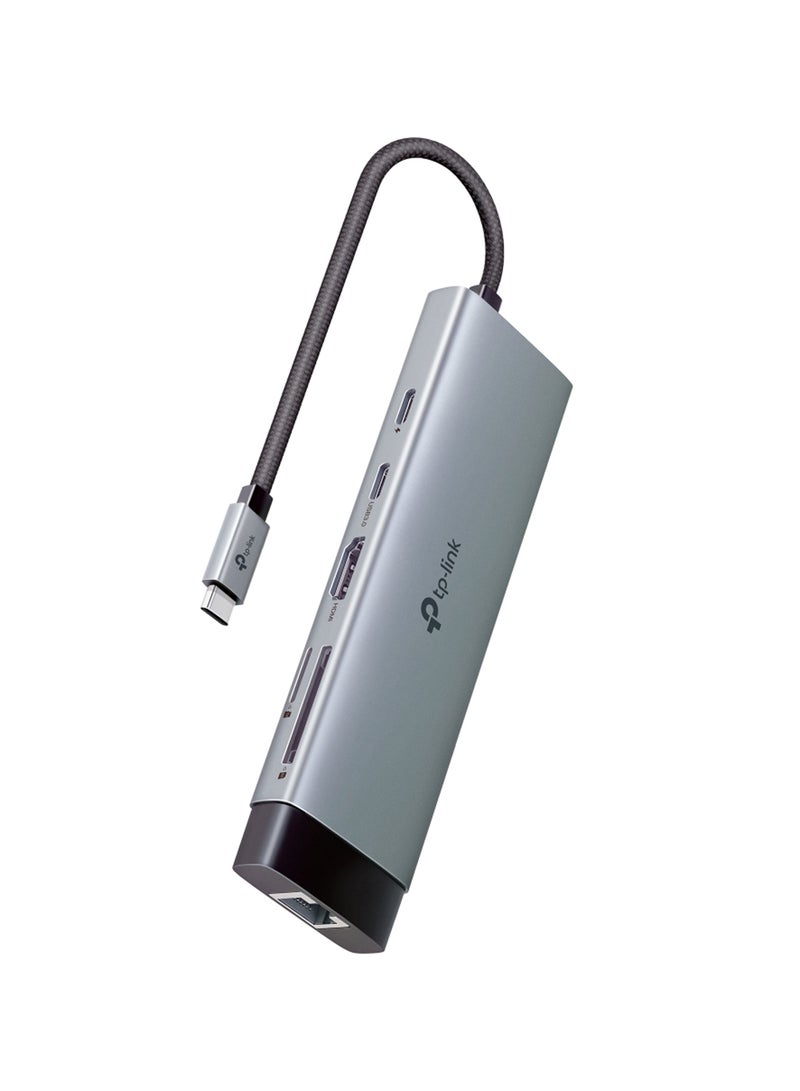 تي بي لينك UH9120C 9-in-1 USB Type-C Hub, 4K@60Hz HDMI, 1Gbps Ethernet, 100W Power Delivery, 1x USB-C (5Gbps), 3x USB-A (5Gbps), SD & microSD UHS-I Slots, Plug & Play for Mac, Windows, Linux, iOS, Android Silver - Image 1