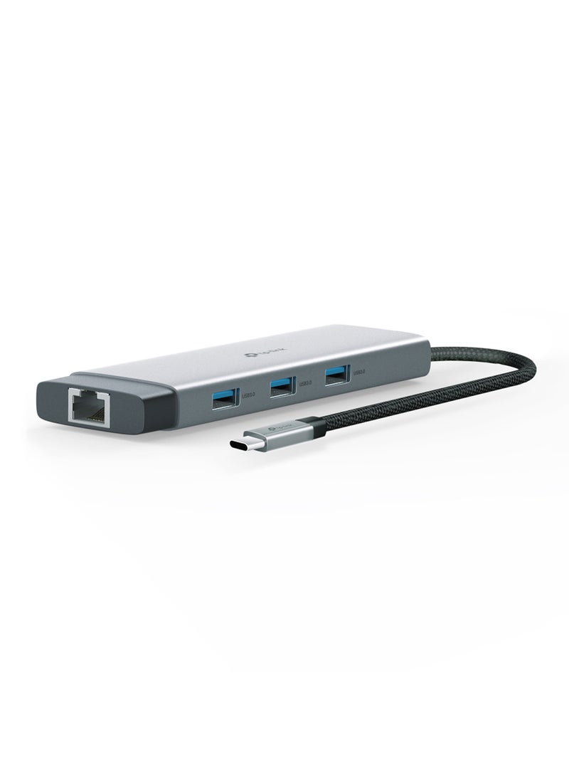 تي بي لينك UH9120C 9-in-1 USB Type-C Hub, 4K@60Hz HDMI, 1Gbps Ethernet, 100W Power Delivery, 1x USB-C (5Gbps), 3x USB-A (5Gbps), SD & microSD UHS-I Slots, Plug & Play for Mac, Windows, Linux, iOS, Android Silver - Image 3