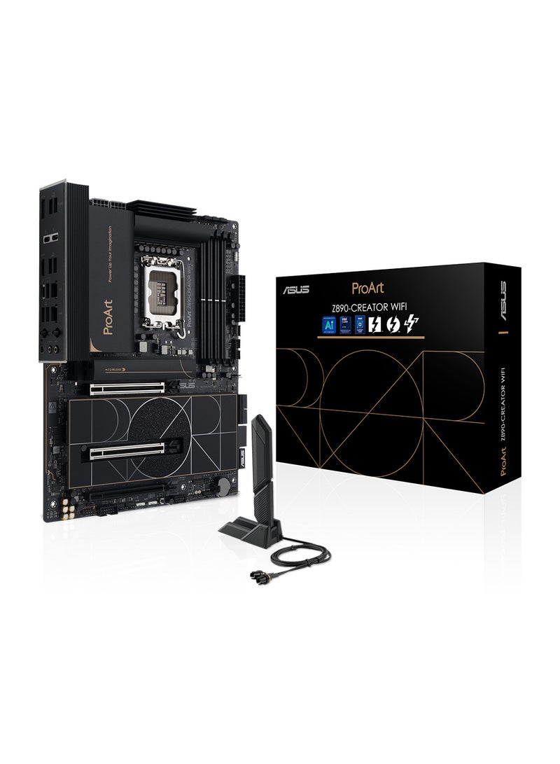 ASUS - ProArt Z890-CREATOR Wi-Fi Motherboard - Intel Core Ultra Series 2 Support, Intel Z890 Chipset, Supports Up to 256GB DDR5 Memory, 2 x PCIe 5.0 x16 Slots, 5 M.2 Slots, 10Gb Ethernet, Wi-Fi 7, Bluetooth 5.4, Thunderbolt 5/4, 7.1 Surround Sound, HDMI 2.1, 10 USB Ports, Advanced Cooling & Power Solutions, ATX Form Factor | 90MB1JD0-M0EAY0 Black - Image 1