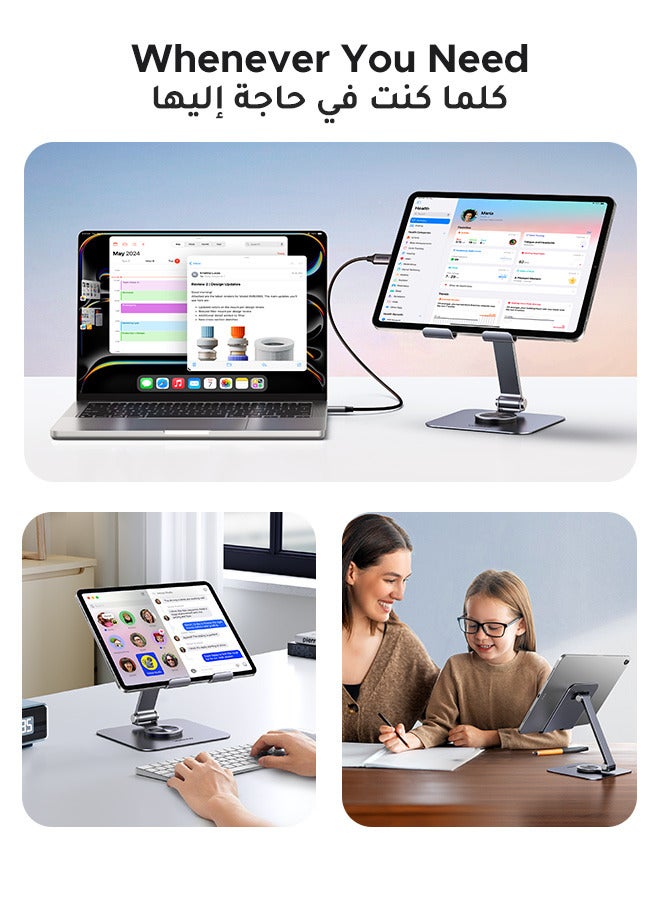 Ugreen - iPad Stand 360° Rotatable Metal Phone and Tablet Stand Holder For Desk Adjustable Foldable Tablet Mount Compatible With All up to 13-inch Devices iPhone 16 Pro Max iPad Pro/Air/Mini Galaxy Tab - Grey - Image 1
