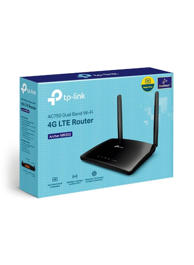 تي بي لينك Archer MR202 AC750 Dual Band 4G LTE Wireless Router, 300Mbps on 2.4GHz, 433Mbps on 5GHz, FDD/TDD-LTE Support, 3x 10/100Mbps LAN Ports, 1x LAN/WAN Port, Nano SIM Slot, Detachable Antennas, WPA2 Encryption, VPN Support, QoS, Guest Network, Easy Setup Black - Image 4