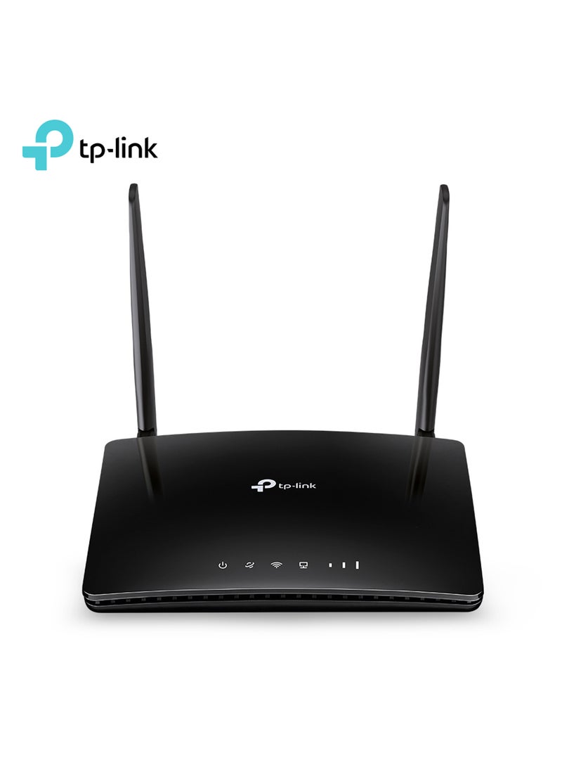 تي بي لينك Archer MR202 AC750 Dual Band 4G LTE Wireless Router, 300Mbps on 2.4GHz, 433Mbps on 5GHz, FDD/TDD-LTE Support, 3x 10/100Mbps LAN Ports, 1x LAN/WAN Port, Nano SIM Slot, Detachable Antennas, WPA2 Encryption, VPN Support, QoS, Guest Network, Easy Setup Black - Image 1