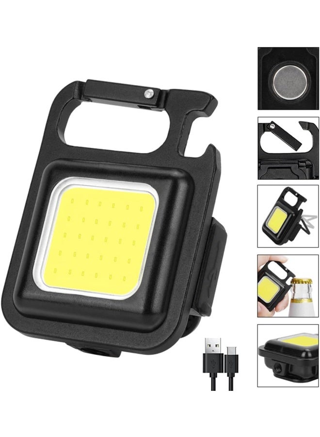 ECVV ECVV Mini Keychain LED Flashlight 800 Lumens 3 Modes Flashlight COB Bright Work Light for Camping Fishing Rechargeable Pocket Light with Bottle Opener Black  - Image 2