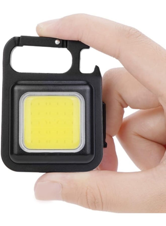 ECVV ECVV Mini Keychain LED Flashlight 800 Lumens 3 Modes Flashlight COB Bright Work Light for Camping Fishing Rechargeable Pocket Light with Bottle Opener Black  - Image 1