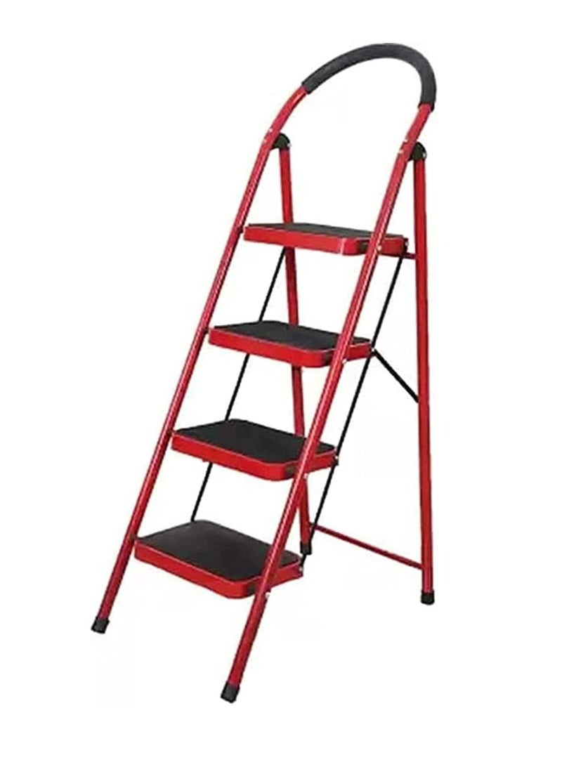 ECVV 4 Step Ladder Folding Step Stool Stepladders with Anti-Slip and Wide Pedal for Home and Kitchen Use Space Saving (Red) - Image 1