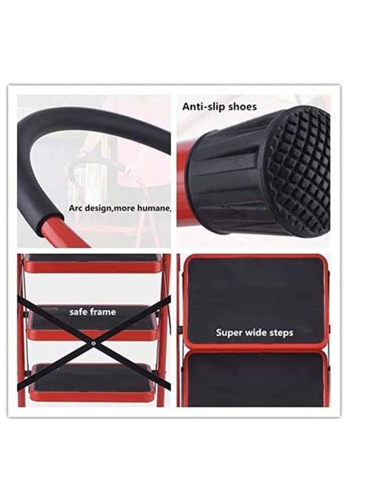 ECVV 4 Step Ladder Folding Step Stool Stepladders with Anti-Slip and Wide Pedal for Home and Kitchen Use Space Saving (Red) - Image 4