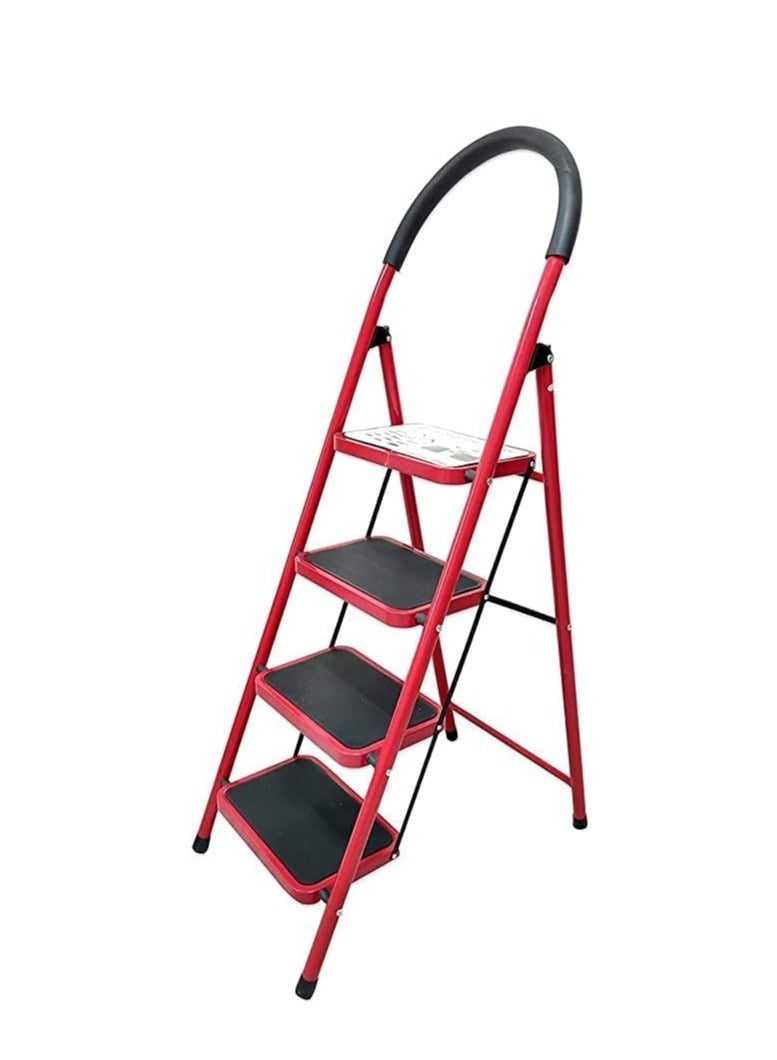 ECVV 4 Step Ladder Folding Step Stool Stepladders with Anti-Slip and Wide Pedal for Home and Kitchen Use Space Saving (Red) - Image 3