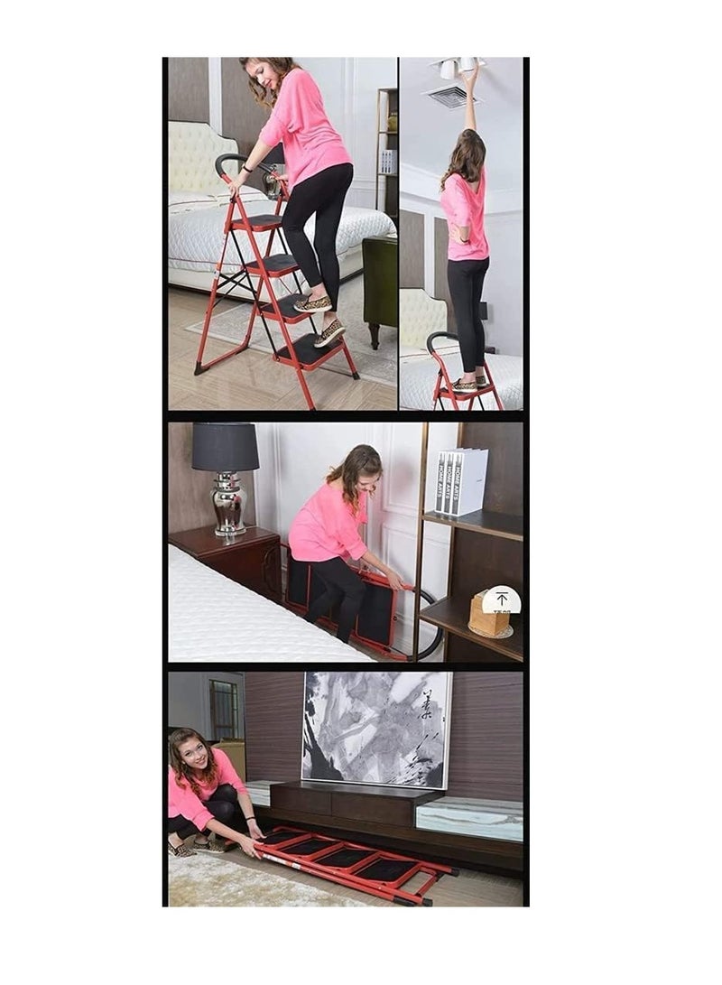 ECVV 4 Step Ladder Folding Step Stool Stepladders with Anti-Slip and Wide Pedal for Home and Kitchen Use Space Saving (Red) - Image 5