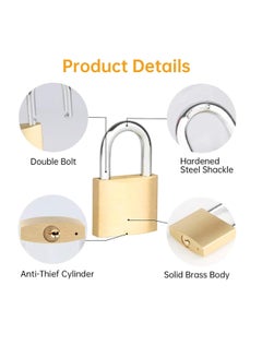 ECVV 1 Pack Padlock Waterproof Solid Brass Lock 63MM - Padlock with Keys for Sheds Gold  - Image 3