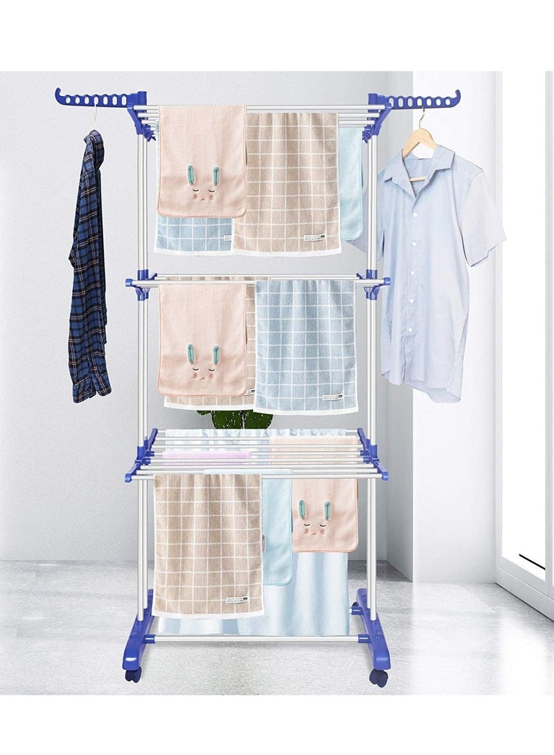 إي سي في في Clothes Drying Rack, 3 Tier Cloth Stand For Clothes, Rolling Dryer Hanger, Collapsible Garment Laundry Hanger Rack Assorted Colour  - Image 2