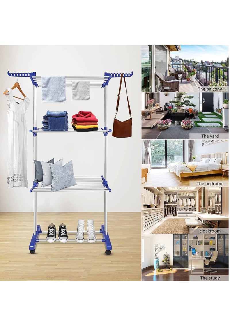 إي سي في في Clothes Drying Rack, 3 Tier Cloth Stand For Clothes, Rolling Dryer Hanger, Collapsible Garment Laundry Hanger Rack Assorted Colour  - Image 3