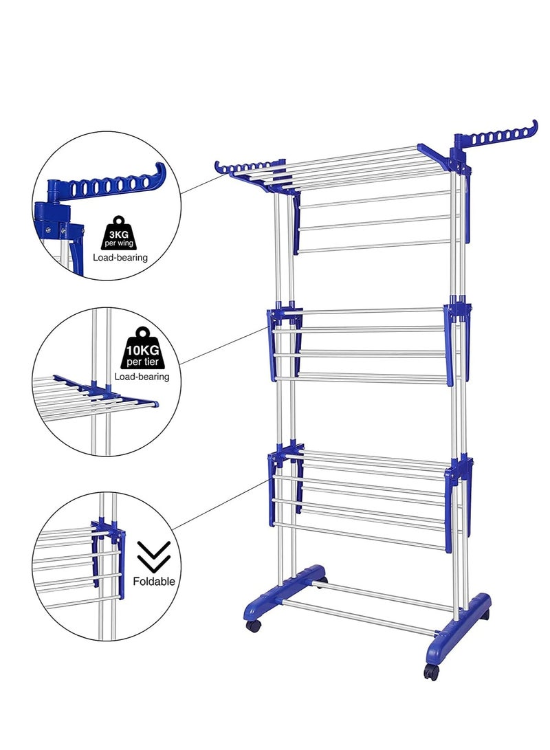 إي سي في في Clothes Drying Rack, 3 Tier Cloth Stand For Clothes, Rolling Dryer Hanger, Collapsible Garment Laundry Hanger Rack Assorted Colour  - Image 5
