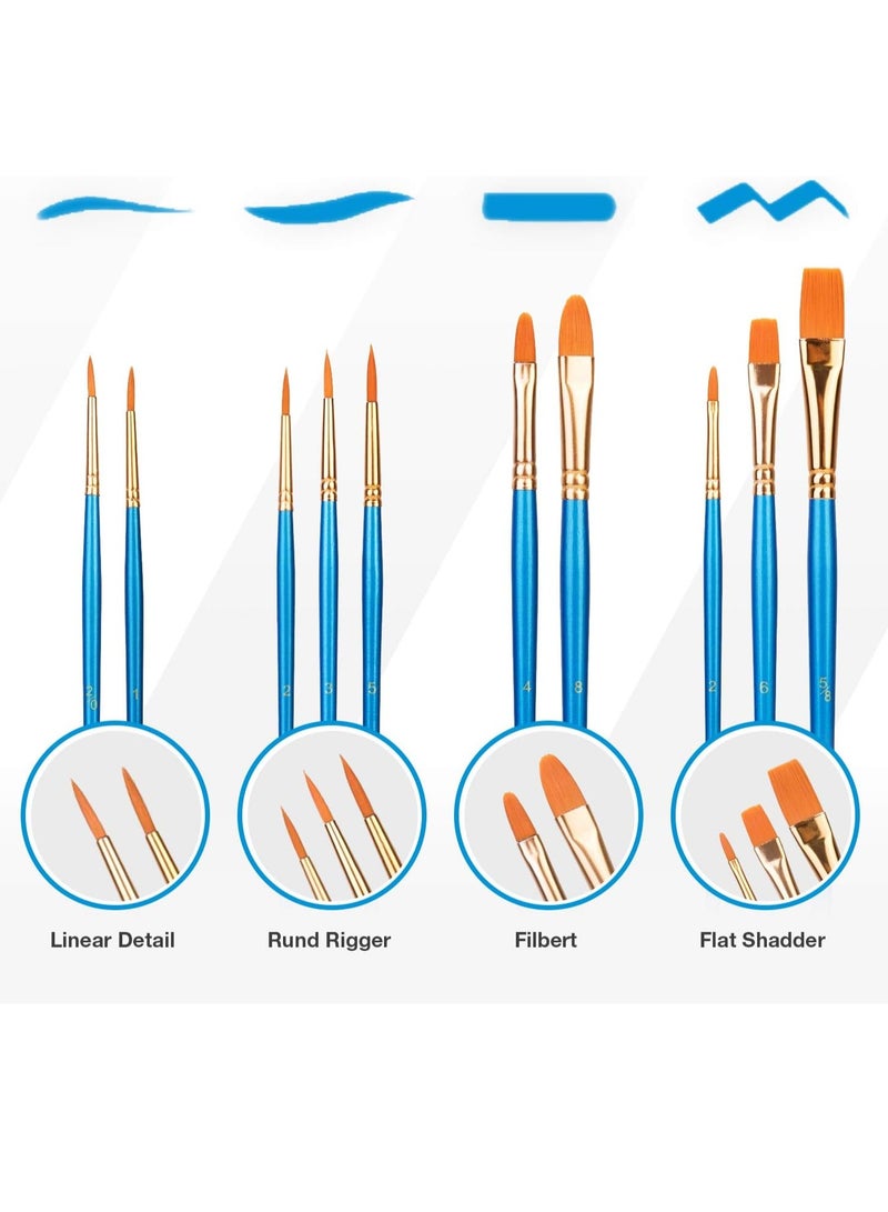 ECVV 10 Pcs Paint Brushes Set,10 Sizes Nylon Hair Artist Painting Brush Kit for Acrylic, Oil Watercolor, Face Nail Body Art, Miniature Detailing & Rock Painting, (Blue)  - Image 3