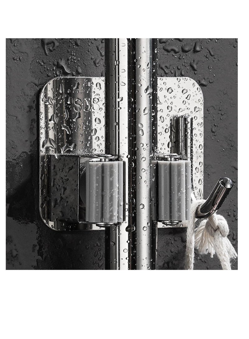 إي سي في في ECVV Mop Broom Holder, 4PCS Wall Mount Stainless Steel Garage Holder, Self-Adhesive Tool Organizer, Heavy Duty Hook Hanger No Drill for Home, Kitchen, Garden, Bathroom Wall Hooks Storage-Silver - Image 3