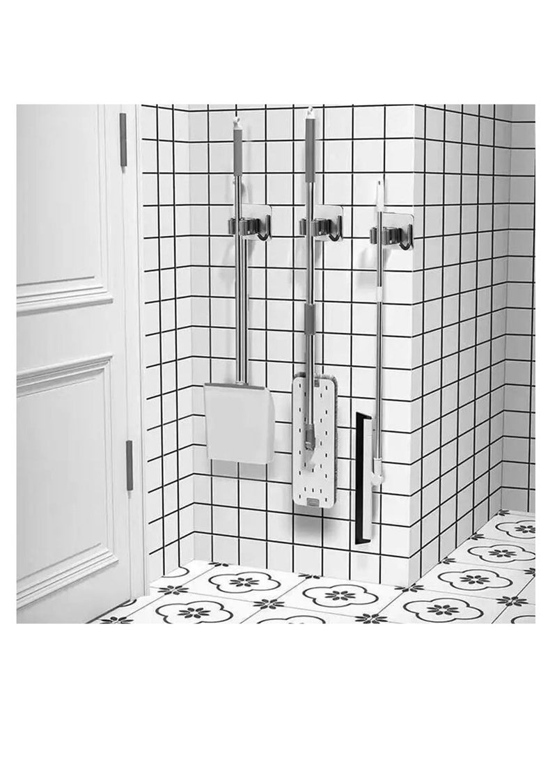 إي سي في في ECVV Mop Broom Holder, 4PCS Wall Mount Stainless Steel Garage Holder, Self-Adhesive Tool Organizer, Heavy Duty Hook Hanger No Drill for Home, Kitchen, Garden, Bathroom Wall Hooks Storage-Silver - Image 5