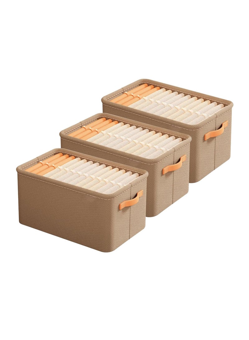 إي سي في في ECVV 3 Pack Wardrobe Clothes Organizer with Steel Frame Stackable Foldable Drawer Closet Organizer with Handles for Clothes, Jeans, Pants, Sweaters, Dresses Brown  - Image 1