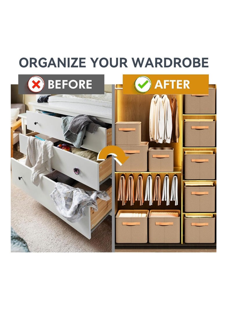 إي سي في في ECVV 3 Pack Wardrobe Clothes Organizer with Steel Frame Stackable Foldable Drawer Closet Organizer with Handles for Clothes, Jeans, Pants, Sweaters, Dresses Brown  - Image 5