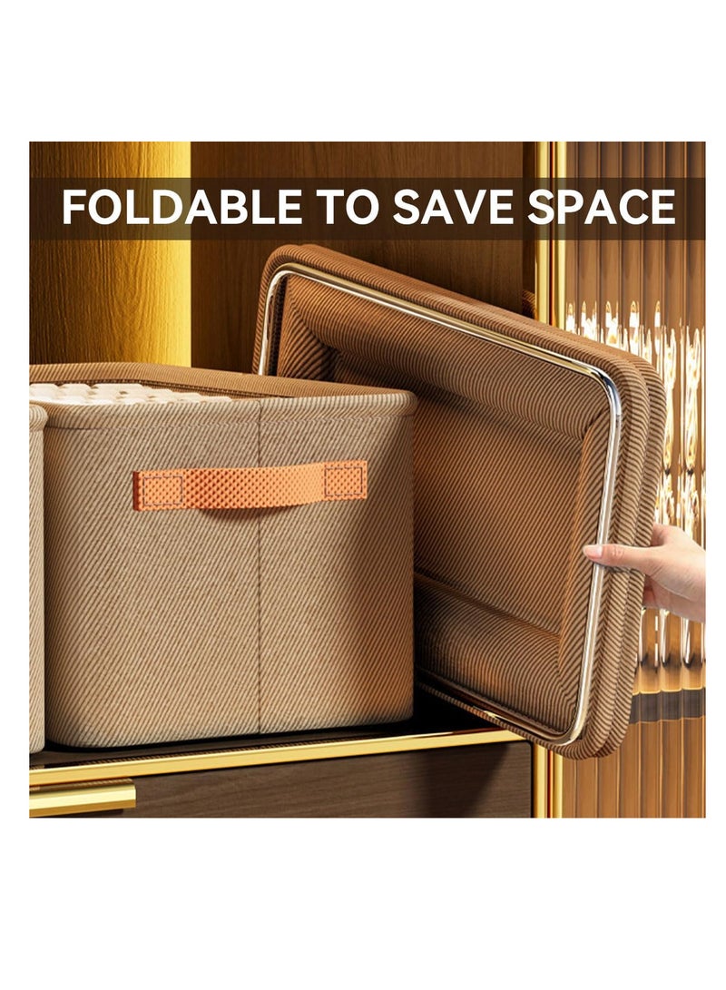 إي سي في في ECVV 3 Pack Wardrobe Clothes Organizer with Steel Frame Stackable Foldable Drawer Closet Organizer with Handles for Clothes, Jeans, Pants, Sweaters, Dresses Brown  - Image 3