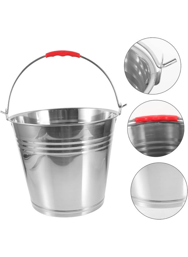 ECVV Horse Bucket Feeding Bucket Bucket Stainless Steel Clean Pail Water Bucket Grease Bucket|28CM/10L| Sliver - Image 4