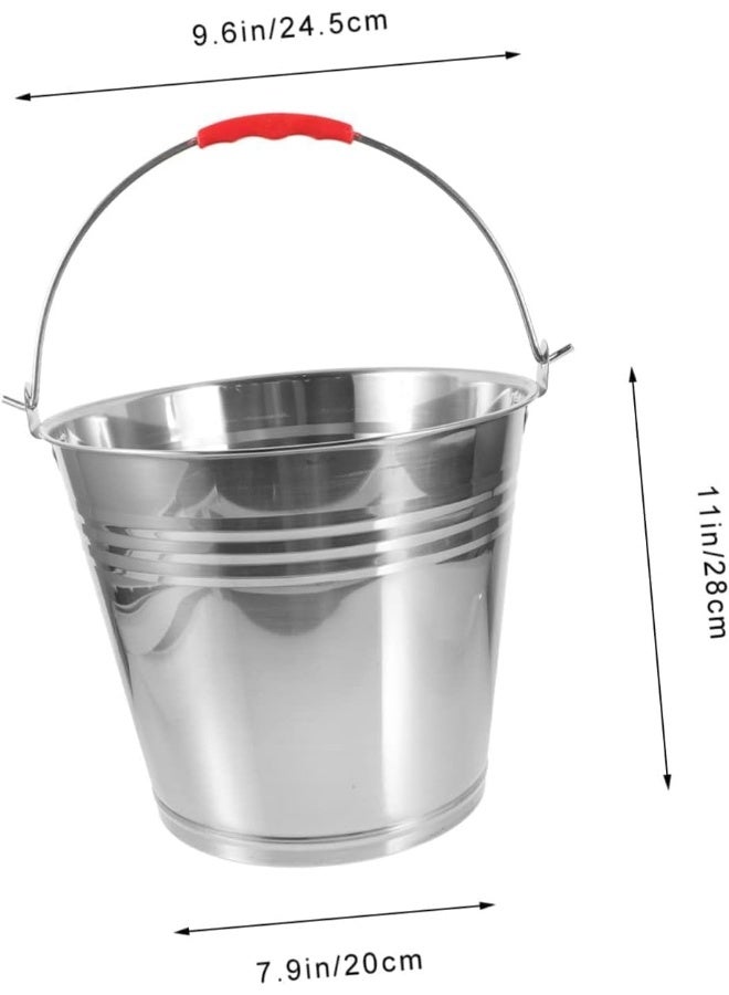 ECVV Horse Bucket Feeding Bucket Bucket Stainless Steel Clean Pail Water Bucket Grease Bucket|28CM/10L| Sliver - Image 3